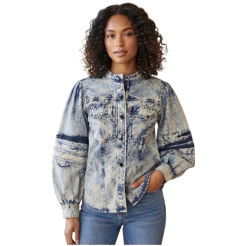 Isabel Marant Mileda LS Button Front Top in Bleached Blue 34 US 2